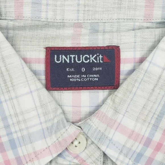 UNTUCKit Chasseles Cotton LS Shirt Lt Blue Green Pink Plaid Womens 0 Regular Fit - Picture 6 of 16